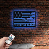 Gun American Flag Metal Wall Art with Led Light, 2nd Amendment, Patriotic Sign, Armory Sign Gun Lover Gift, Veteran Gift, Military Gift