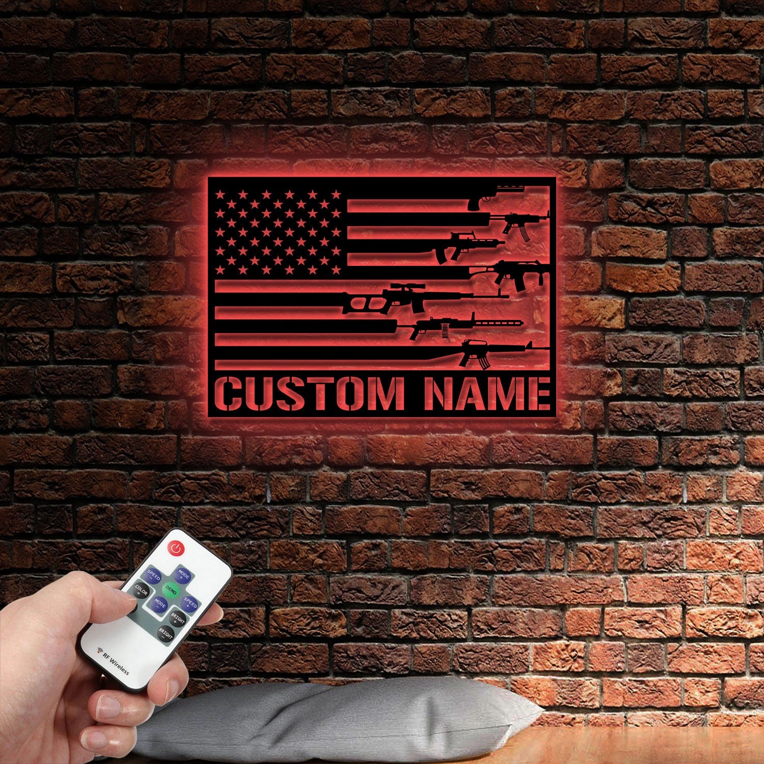 Gun American Flag Metal Wall Art with Led Light, 2nd Amendment, Patriotic Sign, Armory Sign Gun Lover Gift, Veteran Gift, Military Gift
