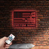 Gun American Flag Metal Wall Art with Led Light, 2nd Amendment, Patriotic Sign, Armory Sign Gun Lover Gift, Veteran Gift, Military Gift