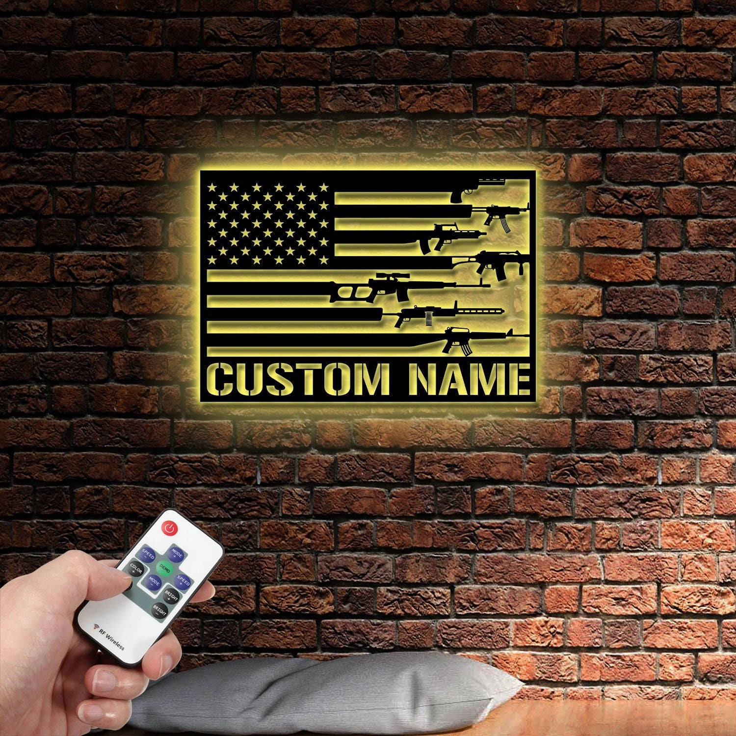 Gun American Flag Metal Wall Art with Led Light, 2nd Amendment, Patriotic Sign, Armory Sign Gun Lover Gift, Veteran Gift, Military Gift