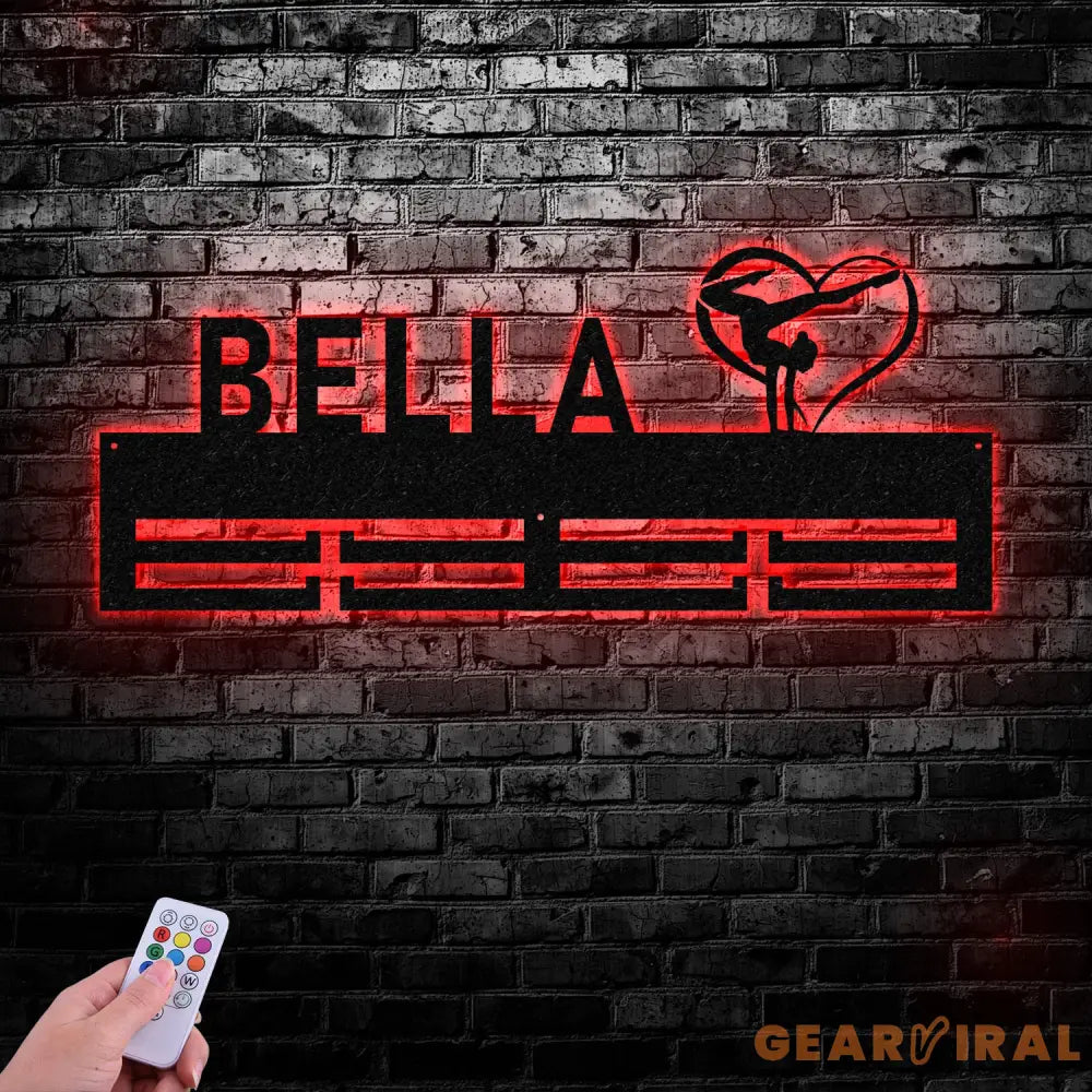 Gymnastics Medal Holder with Custom Name Personalized Gymnast Medal Hanger,12 Rungs for Medals & Ribbons Gymnast Medal