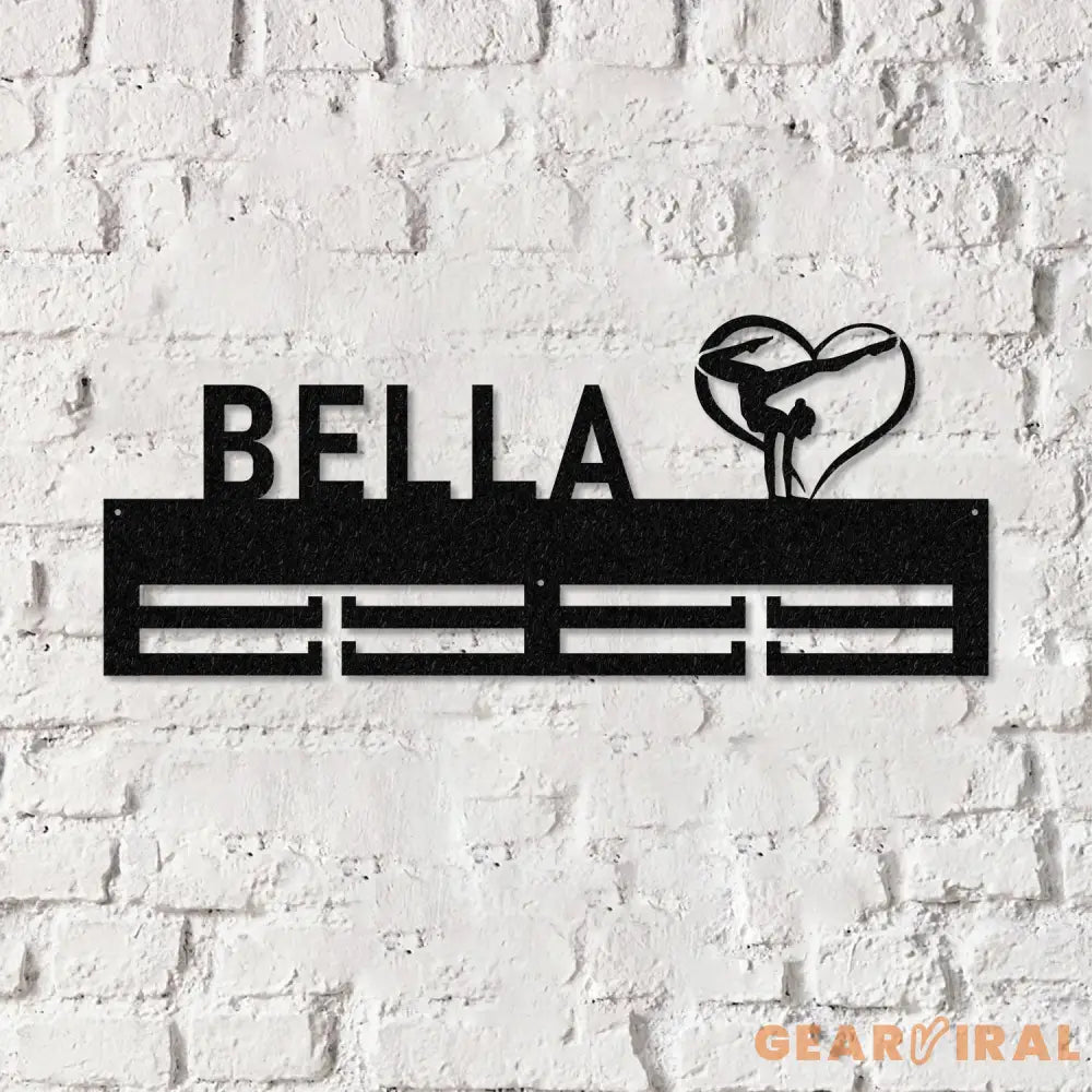 Gymnastics Medal Holder with Custom Name Personalized Gymnast Medal Hanger,12 Rungs for Medals & Ribbons Gymnast Medal