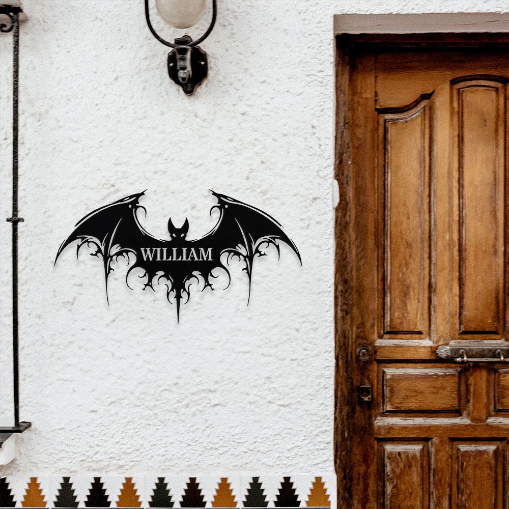 Halloween Bat Metal LED Sign Halloween Bat Family Name Sign, Personalized Split Letter Last Name, Halloween Sign, Outdoor Door Monogram