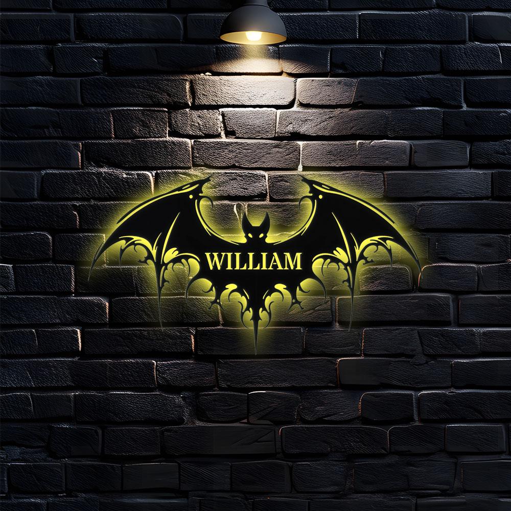 Halloween Bat Metal LED Sign Halloween Bat Family Name Sign, Personalized Split Letter Last Name, Halloween Sign, Outdoor Door Monogram