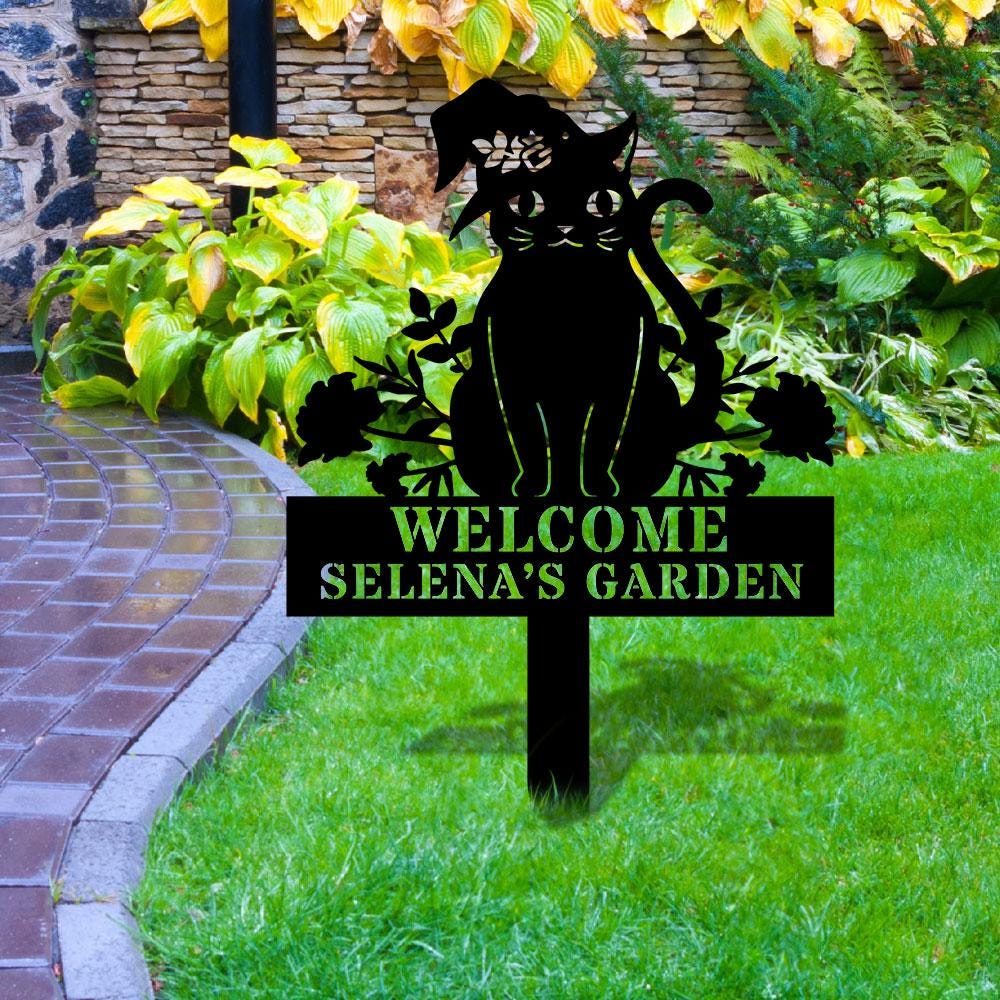 Halloween Metal Sign Black Cat Garden Metal Stake, Personalized  Family Name Yard Sign, Outdoor Door Garden Decor, Garden Art, Housewarming