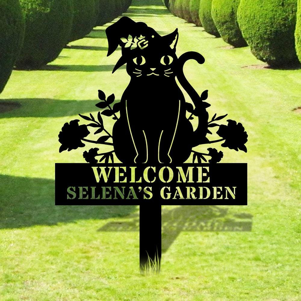 Halloween Metal Sign Black Cat Garden Metal Stake, Personalized  Family Name Yard Sign, Outdoor Door Garden Decor, Garden Art, Housewarming