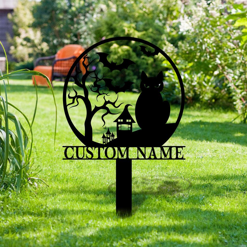Halloween Metal Sign Black Cat Garden Metal Stake, Personalized  Family Name Yard Sign, Outdoor Door Garden Decor, Garden Art, Housewarming