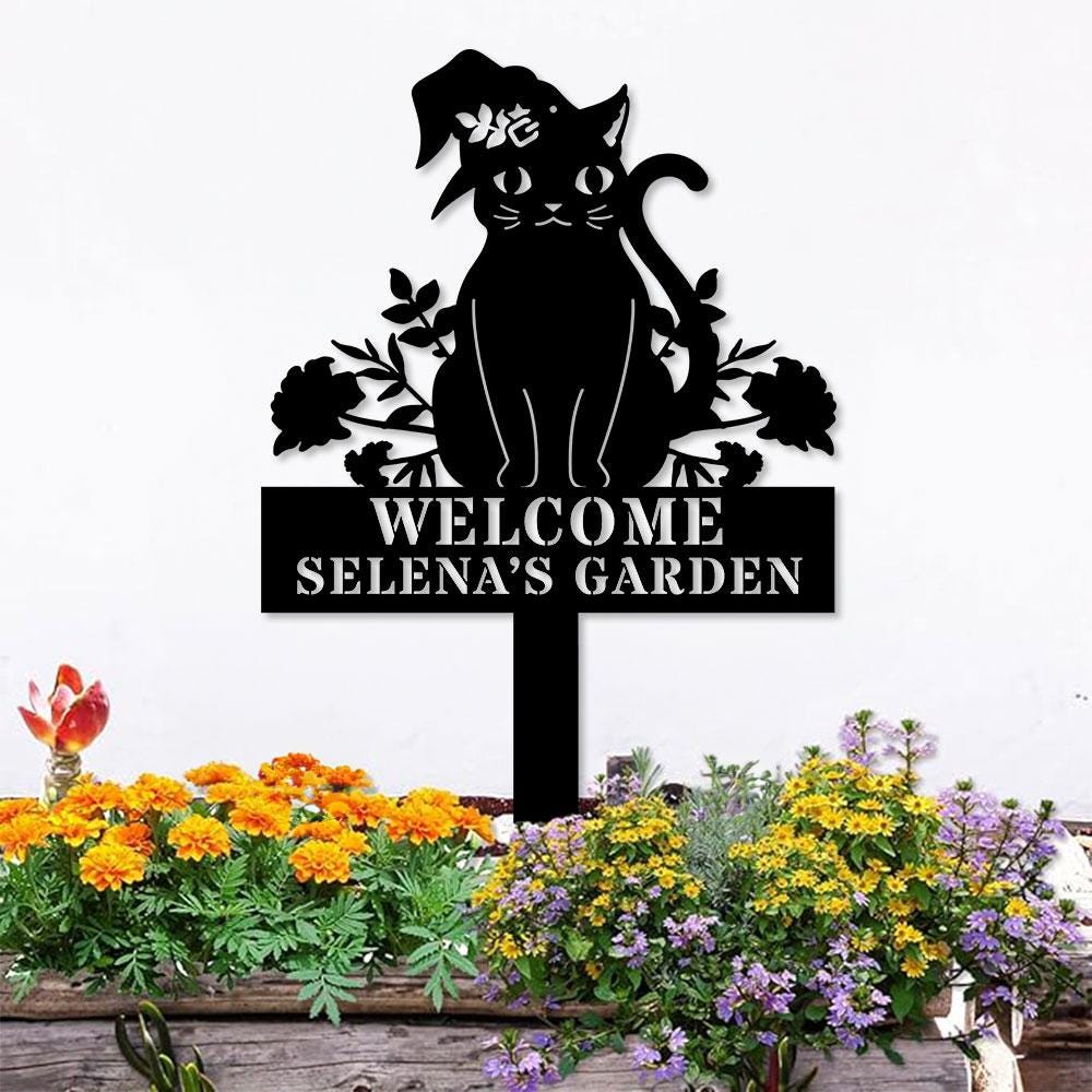 Halloween Metal Sign Black Cat Garden Metal Stake, Personalized  Family Name Yard Sign, Outdoor Door Garden Decor, Garden Art, Housewarming