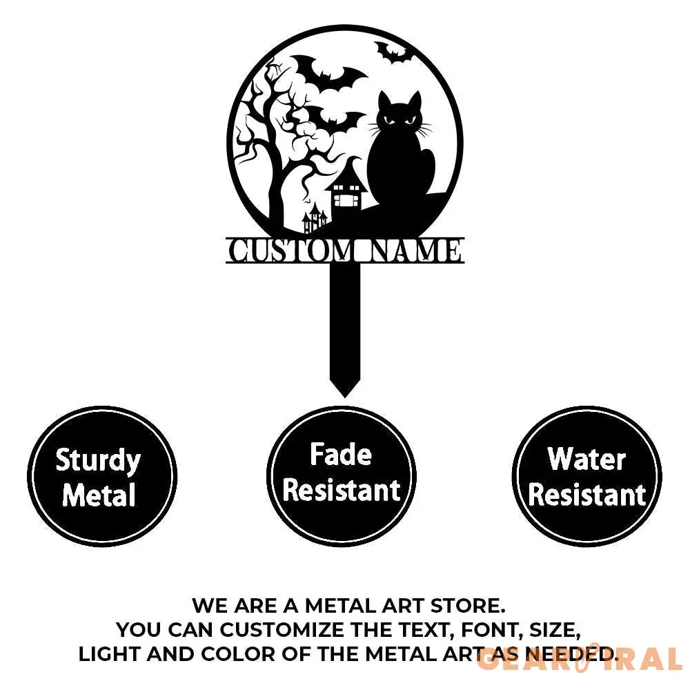 Halloween Metal Sign Black Cat Garden Metal Stake Personalized Family Name Yard Sign Outdoor Door Garden Decor Garden