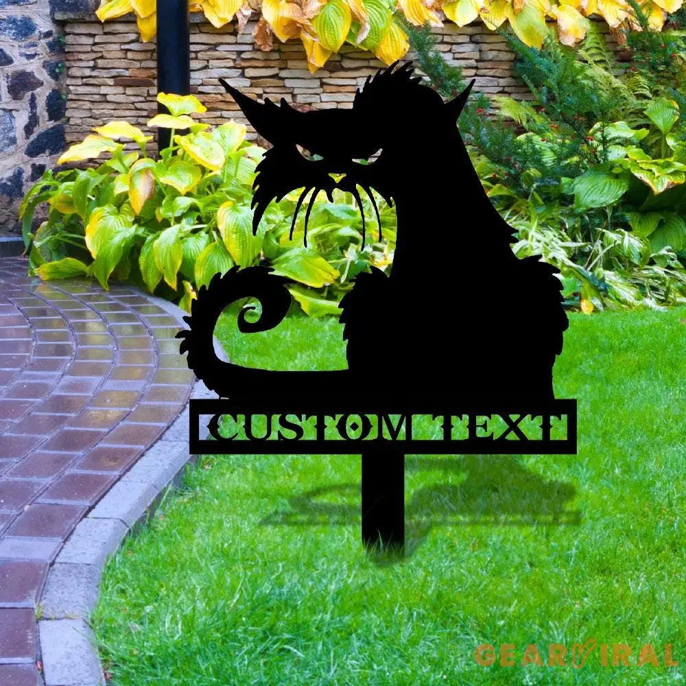 Halloween Metal Sign Black Cat Garden Metal Stake Personalized Family Name Yard Sign Outdoor Door Garden Decor Garden