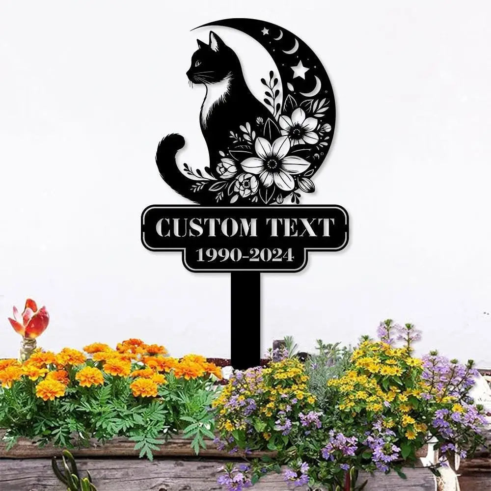 Halloween Metal Sign Black Cat Garden Metal Stake Personalized Family Name Yard Sign Outdoor Door Garden Decor Garden