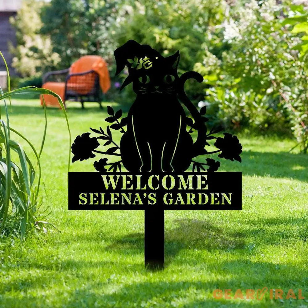 Halloween Metal Sign Black Cat Garden Metal Stake Personalized Family Name Yard Sign Outdoor Door Garden Decor Garden