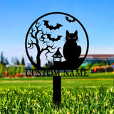 Halloween Metal Sign Black Cat Garden Metal Stake Personalized Family Name Yard Sign Outdoor Door Garden Decor Garden