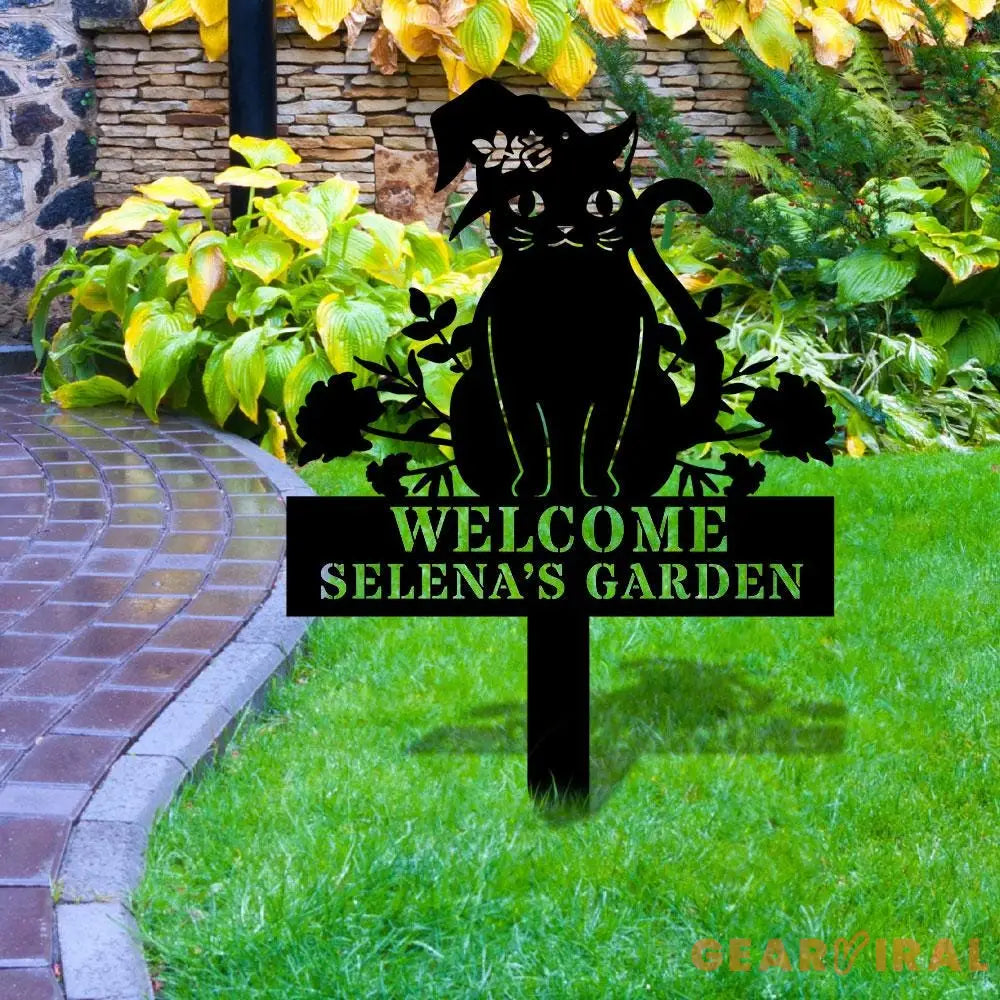 Halloween Metal Sign Black Cat Garden Metal Stake Personalized Family Name Yard Sign Outdoor Door Garden Decor Garden