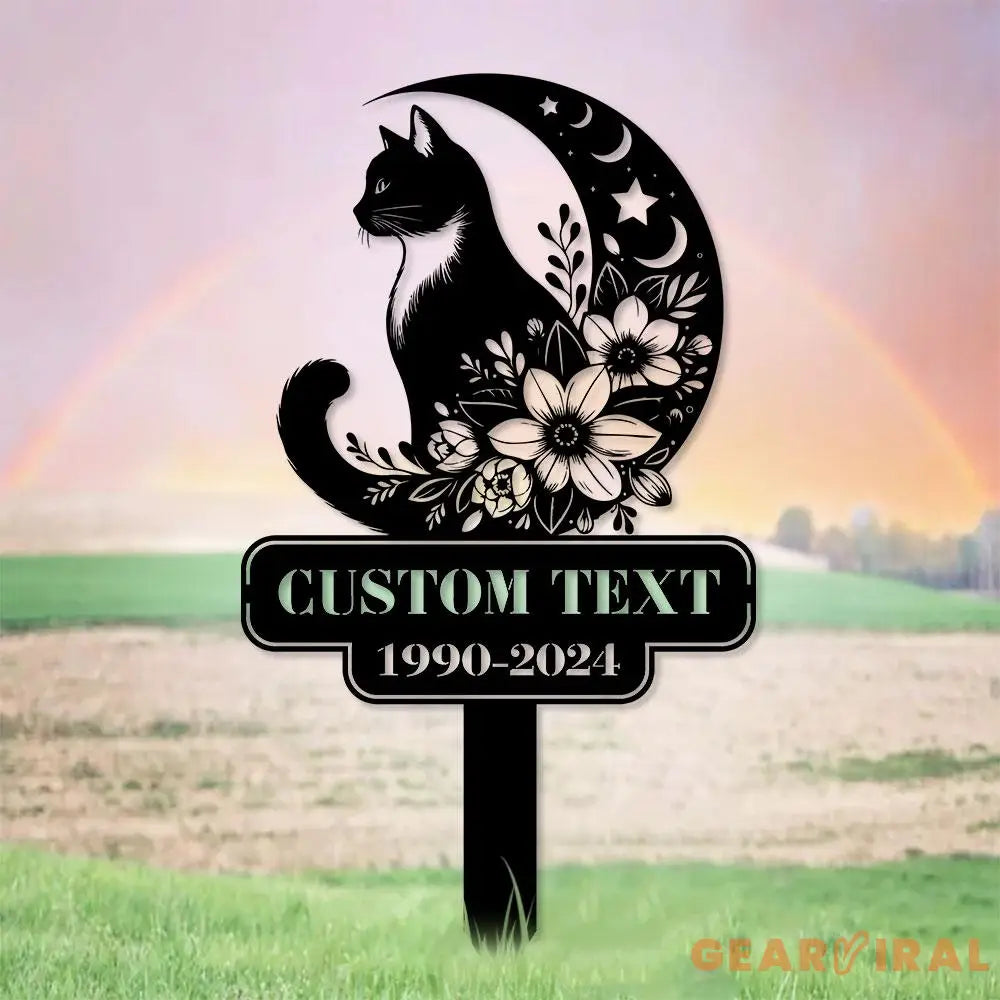 Halloween Metal Sign Black Cat Garden Metal Stake Personalized Family Name Yard Sign Outdoor Door Garden Decor Garden