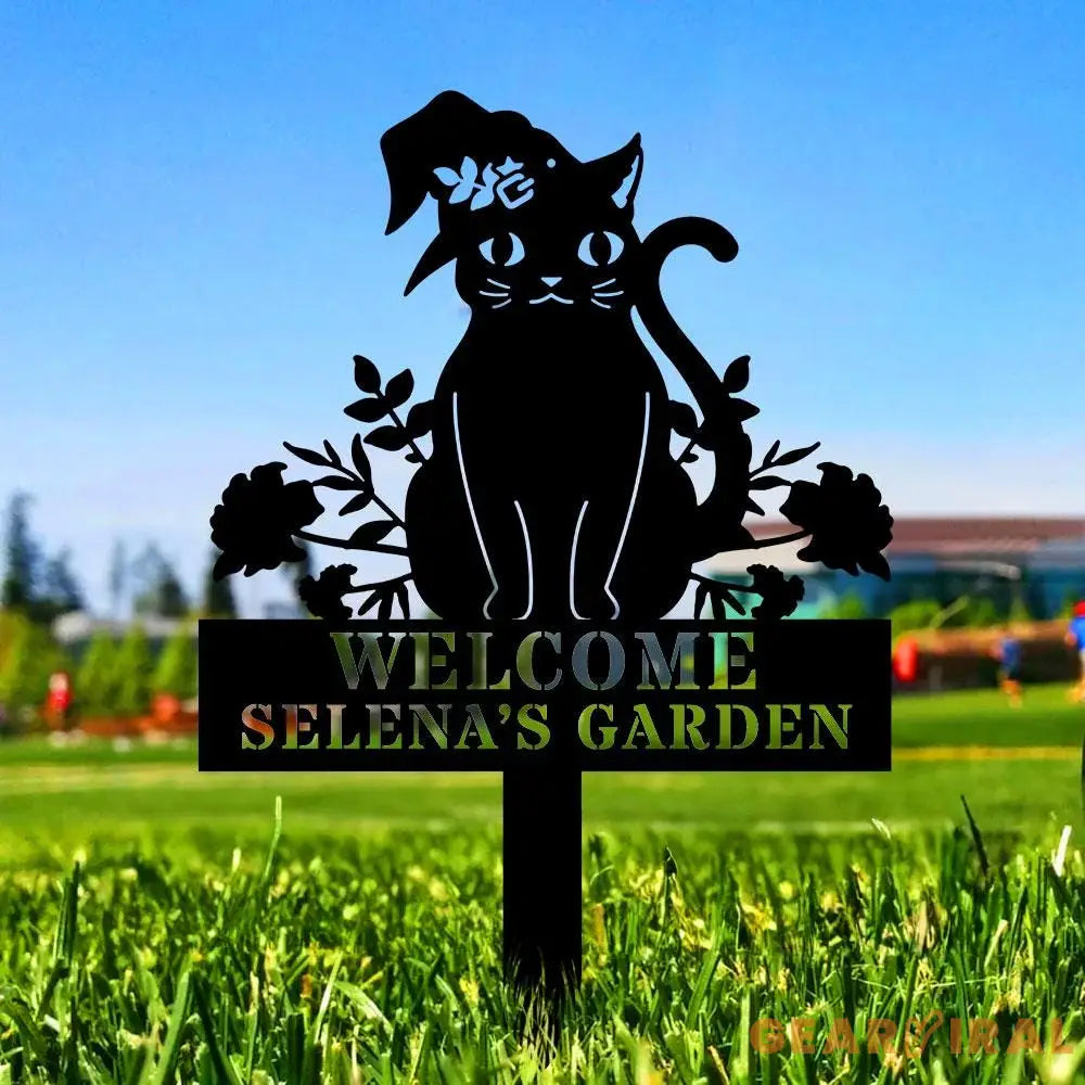 Halloween Metal Sign Black Cat Garden Metal Stake Personalized Family Name Yard Sign Outdoor Door Garden Decor Garden