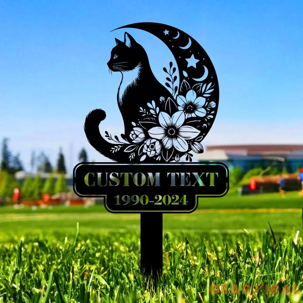 Halloween Metal Sign Black Cat Garden Metal Stake Personalized Family Name Yard Sign Outdoor Door Garden Decor Garden
