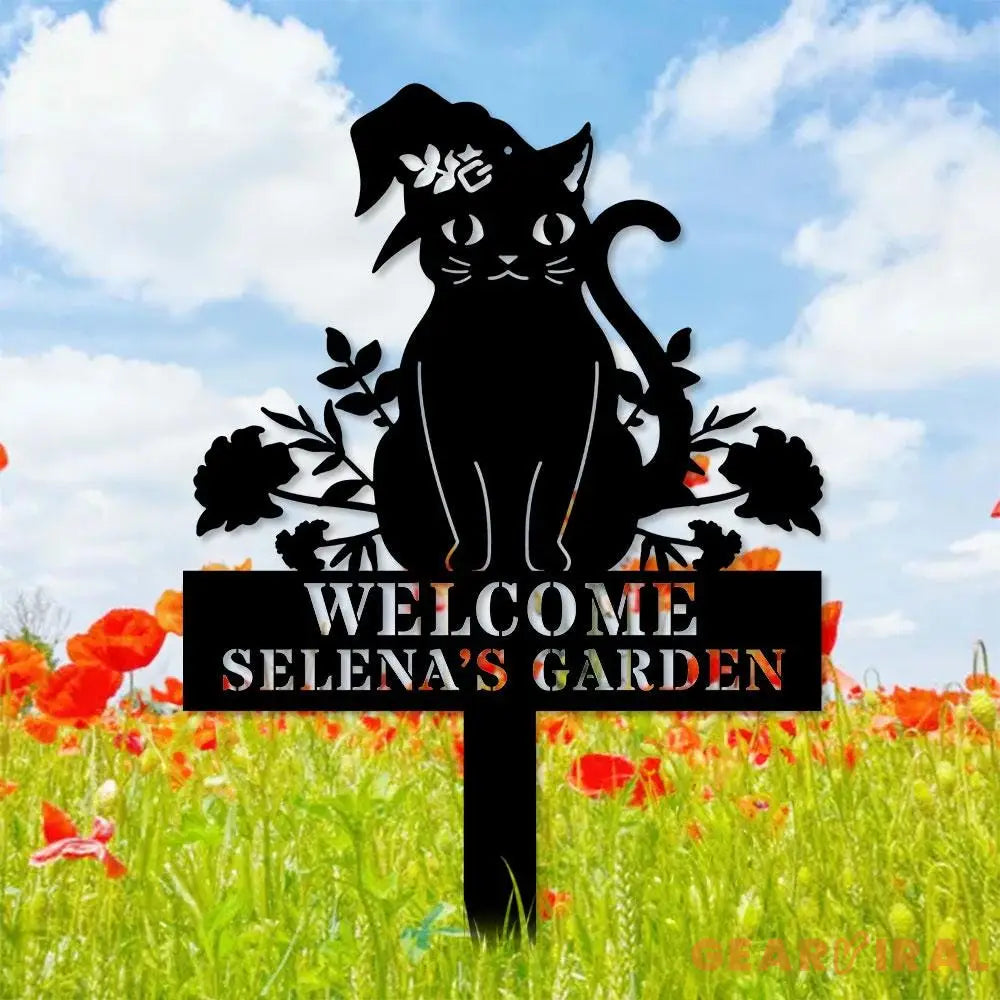 Halloween Metal Sign Black Cat Garden Metal Stake Personalized Family Name Yard Sign Outdoor Door Garden Decor Garden