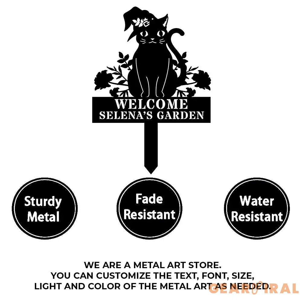 Halloween Metal Sign Black Cat Garden Metal Stake Personalized Family Name Yard Sign Outdoor Door Garden Decor Garden