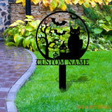 Halloween Metal Sign Black Cat Garden Metal Stake Personalized Family Name Yard Sign Outdoor Door Garden Decor Garden