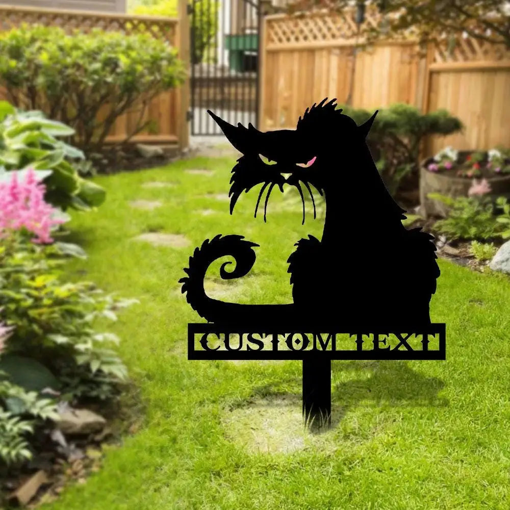 Halloween Metal Sign Black Cat Garden Metal Stake Personalized Family Name Yard Sign Outdoor Door Garden Decor Garden
