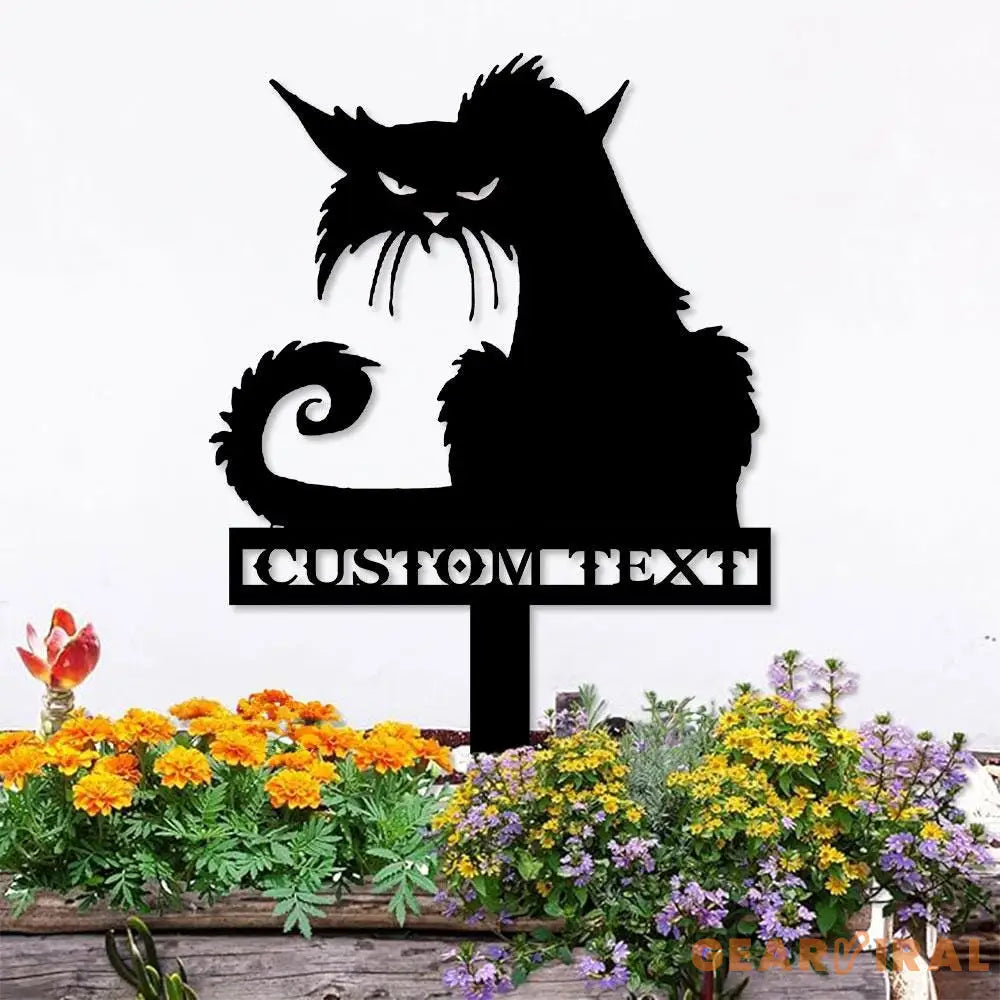 Halloween Metal Sign Black Cat Garden Metal Stake Personalized Family Name Yard Sign Outdoor Door Garden Decor Garden