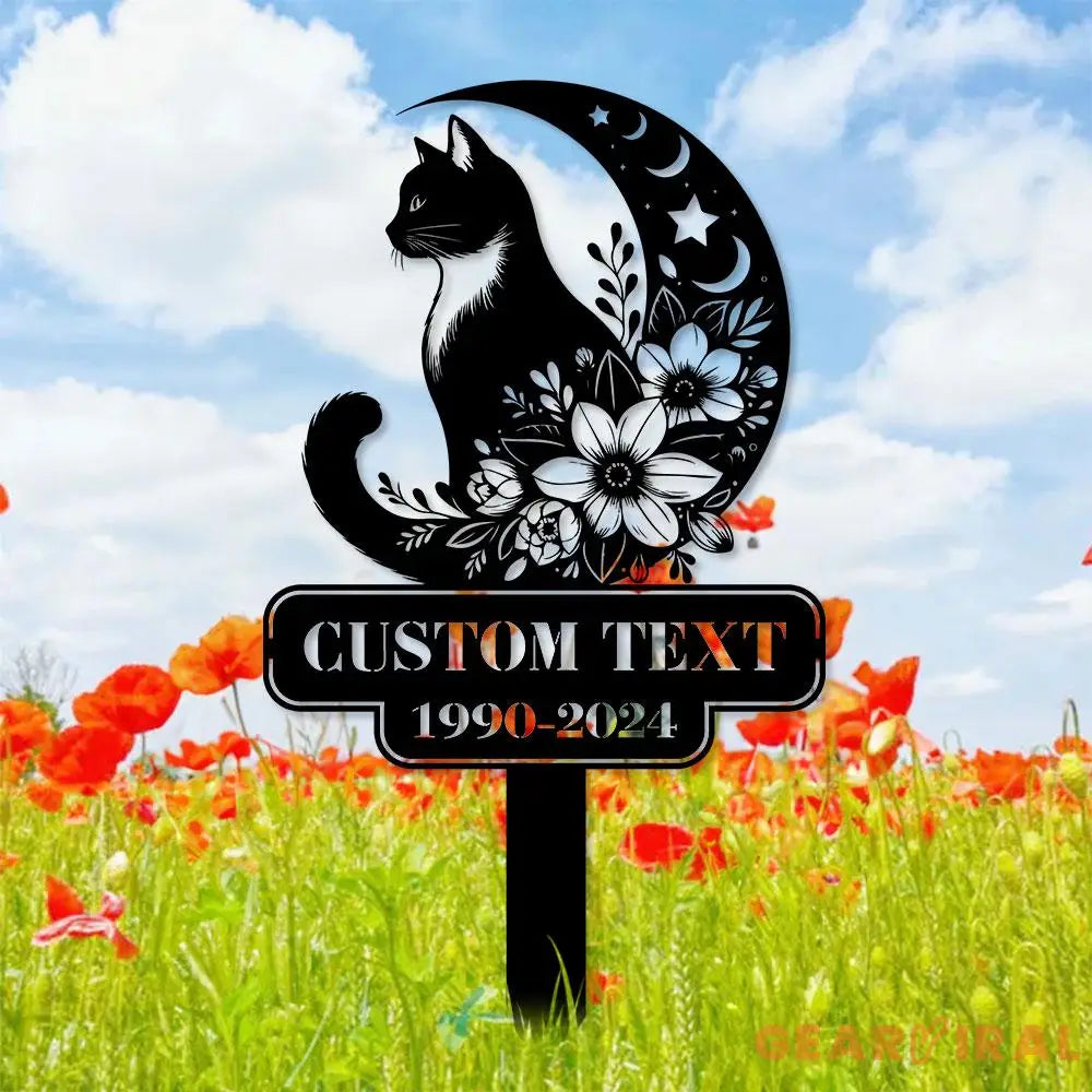 Halloween Metal Sign Black Cat Garden Metal Stake Personalized Family Name Yard Sign Outdoor Door Garden Decor Garden