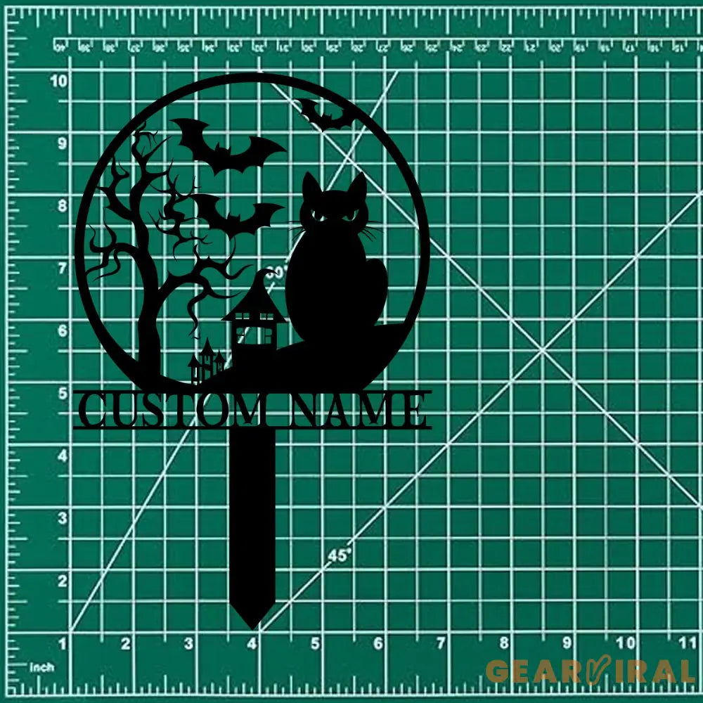 Halloween Metal Sign Black Cat Garden Metal Stake Personalized Family Name Yard Sign Outdoor Door Garden Decor Garden