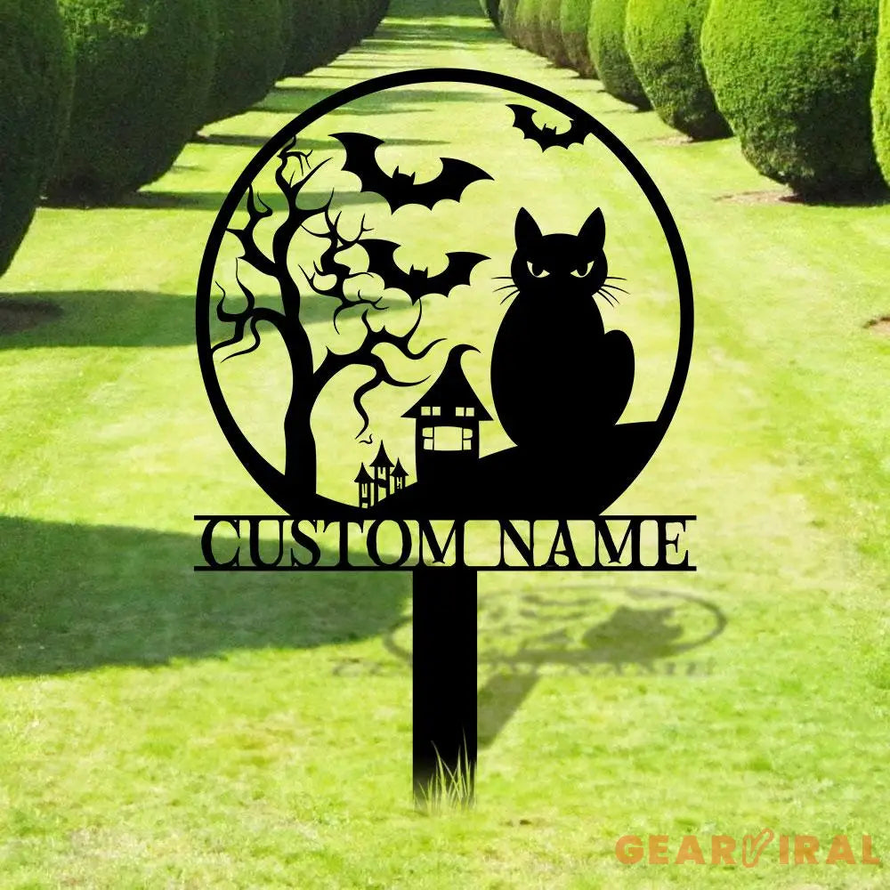 Halloween Metal Sign Black Cat Garden Metal Stake Personalized Family Name Yard Sign Outdoor Door Garden Decor Garden