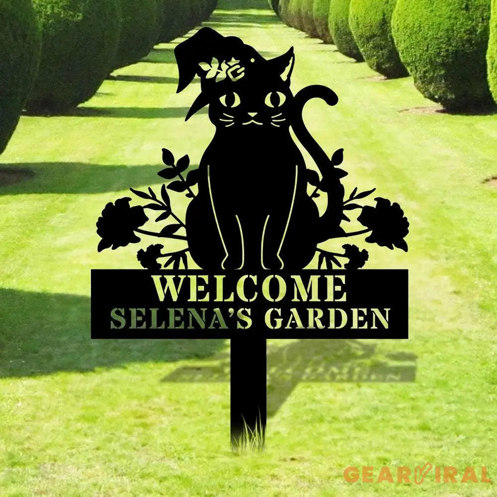 Halloween Metal Sign Black Cat Garden Metal Stake Personalized Family Name Yard Sign Outdoor Door Garden Decor Garden