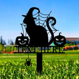 Halloween Metal Sign Cat with Hat Garden Metal Stake, Personalized Name Yard Sign, Outdoor Door Garden Decor, Garden Art, Housewarming