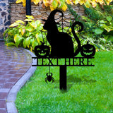 Halloween Metal Sign Cat with Hat Garden Metal Stake, Personalized Name Yard Sign, Outdoor Door Garden Decor, Garden Art, Housewarming