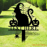 Halloween Metal Sign Cat with Hat Garden Metal Stake Personalized Name Yard Sign Outdoor Door Garden Decor Garden Art