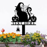 Halloween Metal Sign Cat with Hat Garden Metal Stake Personalized Name Yard Sign Outdoor Door Garden Decor Garden Art