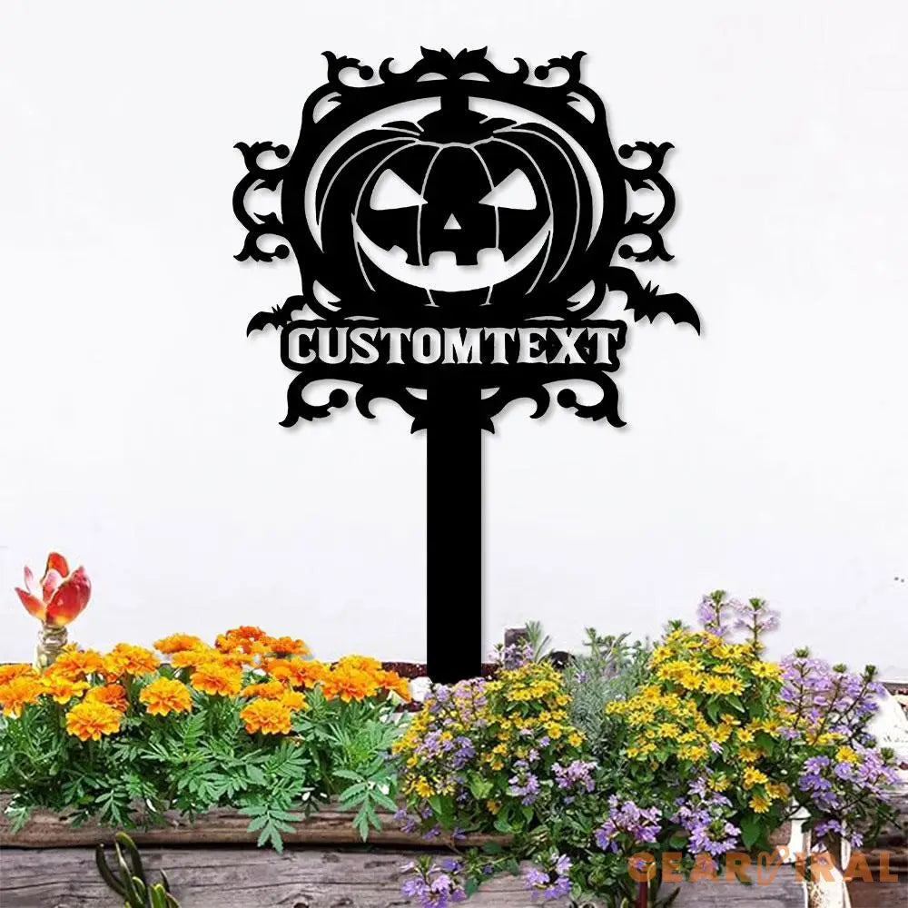 Halloween Pumpkin Metal Sign Halloween Garden Metal Stake Personalized Name Yard Sign Outdoor Door Garden Decor Garden