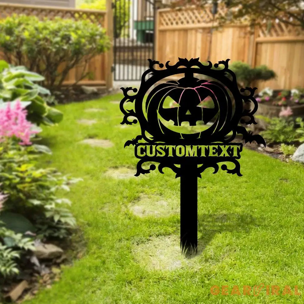 Halloween Pumpkin Metal Sign Halloween Garden Metal Stake Personalized Name Yard Sign Outdoor Door Garden Decor Garden