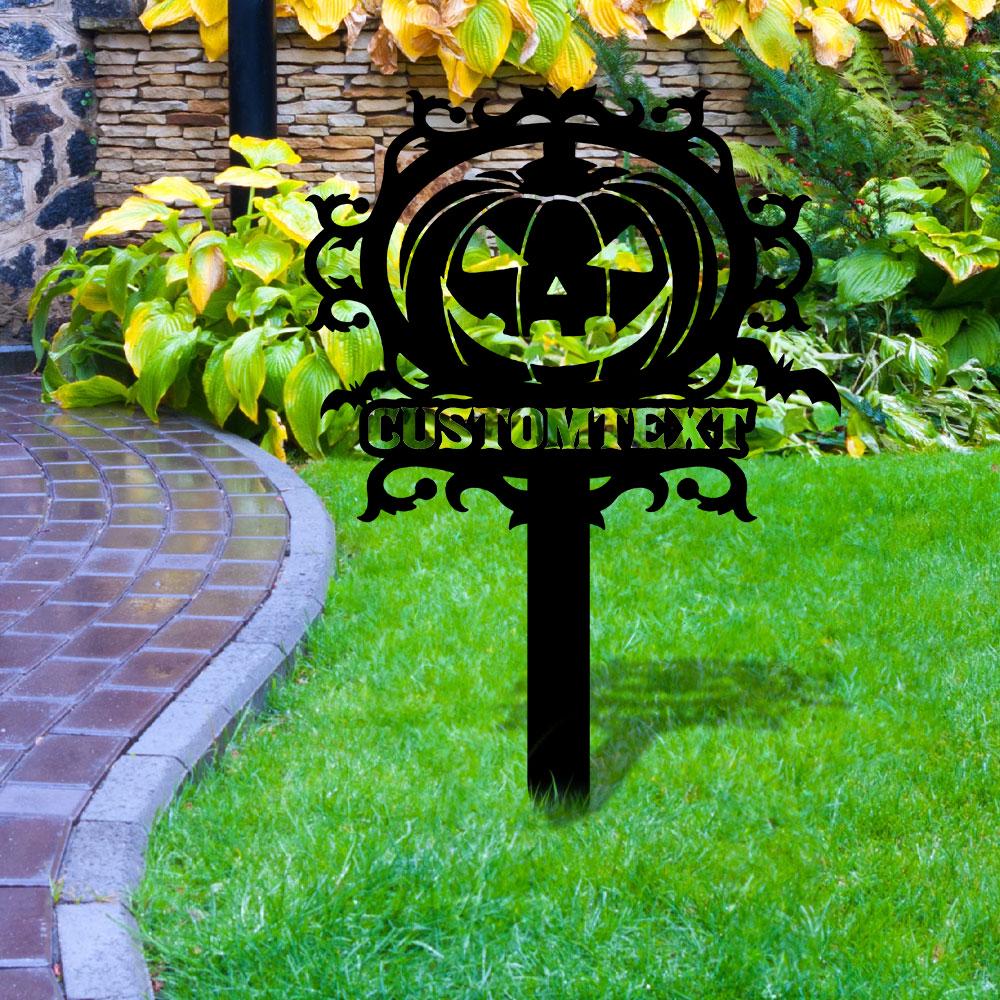Halloween Pumpkin Metal Sign, Halloween Garden Metal Stake, Personalized Name Yard Sign, Outdoor Door Garden Decor, Garden Art, Housewarming