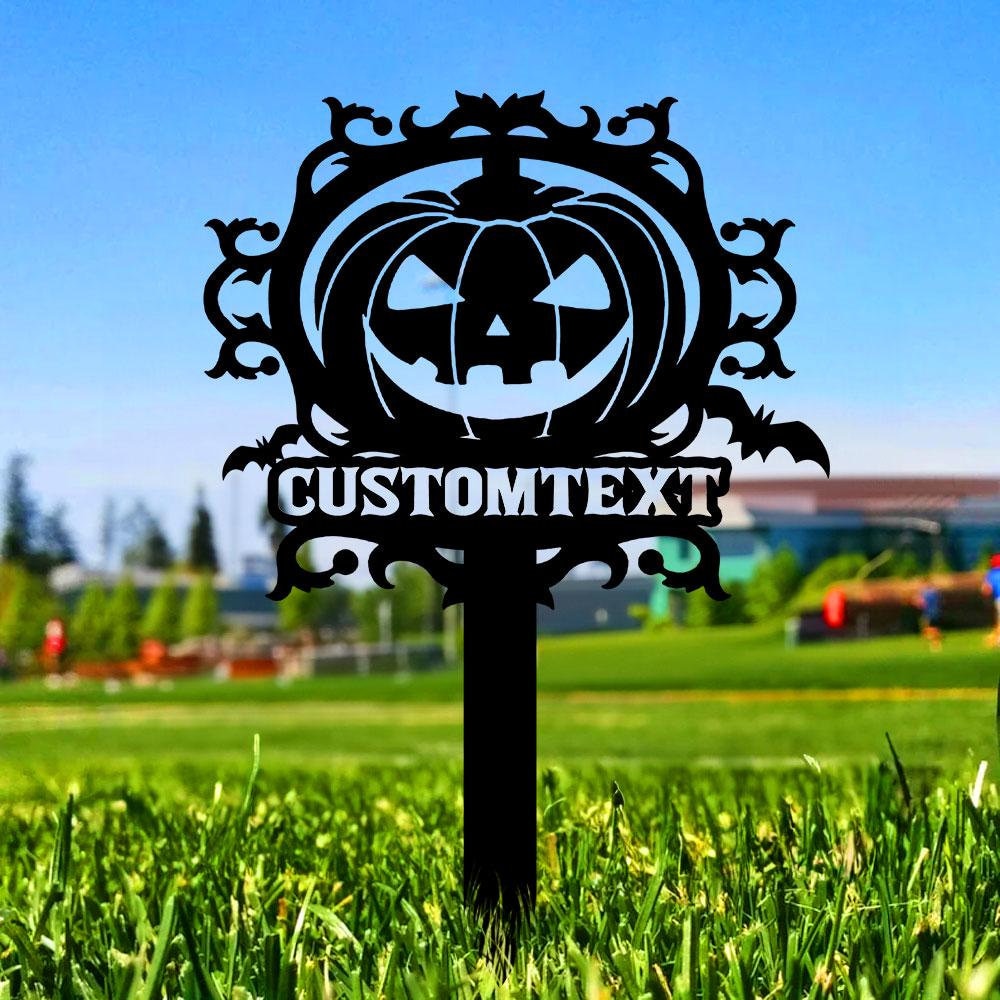 Halloween Pumpkin Metal Sign, Halloween Garden Metal Stake, Personalized Name Yard Sign, Outdoor Door Garden Decor, Garden Art, Housewarming