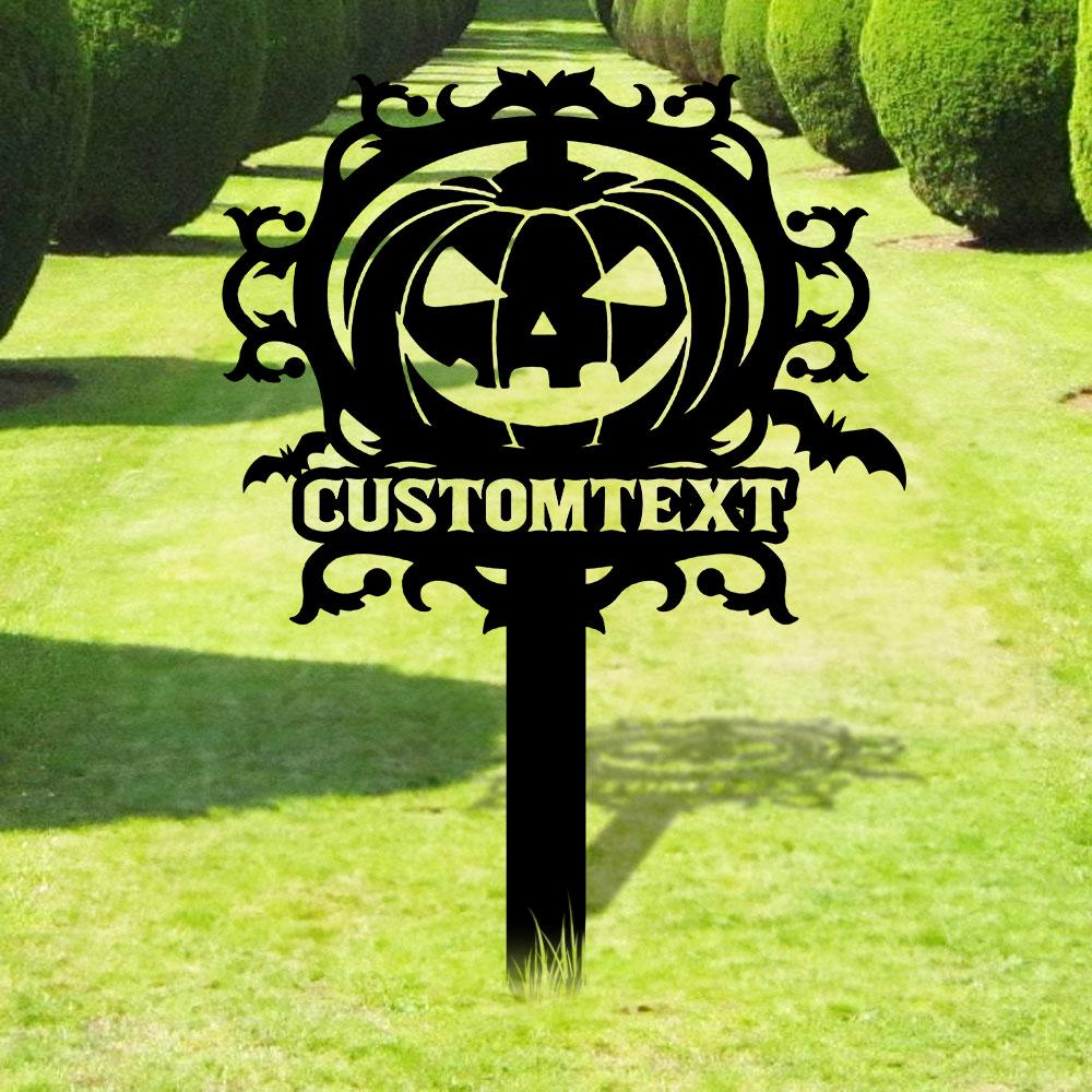 Halloween Pumpkin Metal Sign, Halloween Garden Metal Stake, Personalized Name Yard Sign, Outdoor Door Garden Decor, Garden Art, Housewarming