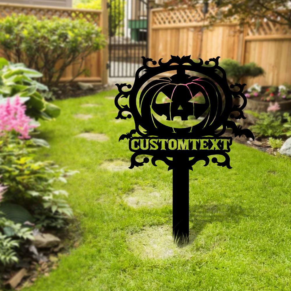 Halloween Pumpkin Metal Sign, Halloween Garden Metal Stake, Personalized Name Yard Sign, Outdoor Door Garden Decor, Garden Art, Housewarming