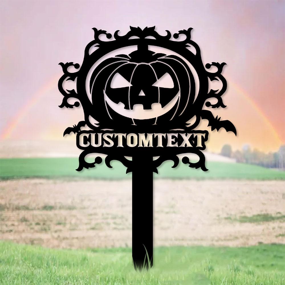 Halloween Pumpkin Metal Sign, Halloween Garden Metal Stake, Personalized Name Yard Sign, Outdoor Door Garden Decor, Garden Art, Housewarming
