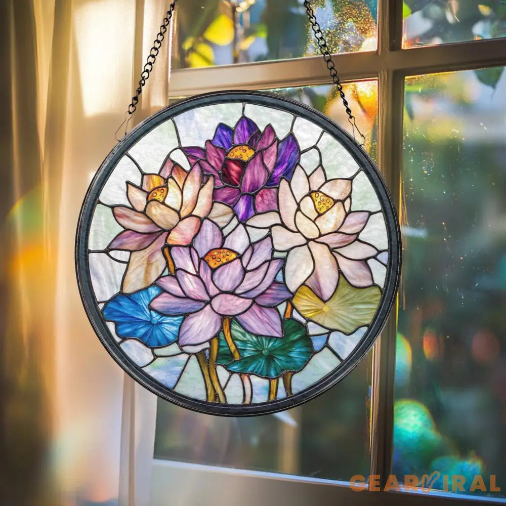 Handcrafted Lotus Glass Window Ornament Tranquil Garden Decor Yoga Lover Gift Mother’s Day Present Mindful Living Home