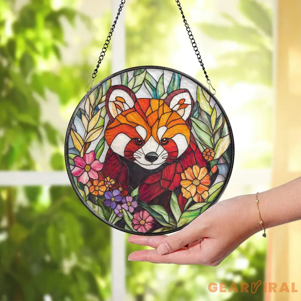 Handmade Red Panda Glass Window Hanging Adorable Animal Suncatcher Nature-Inspired Wildlife Decor Perfect Gift for