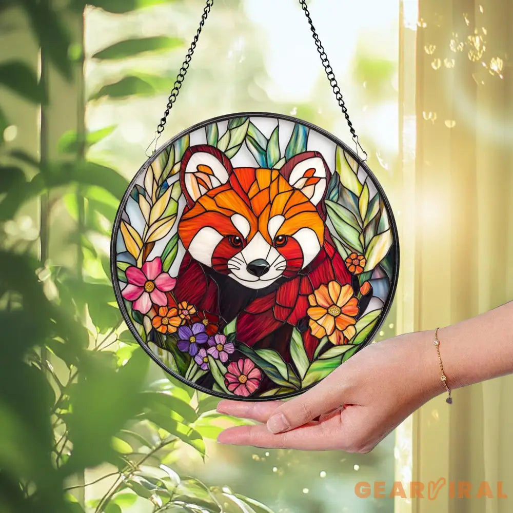 Handmade Red Panda Glass Window Hanging Adorable Animal Suncatcher Nature-Inspired Wildlife Decor Perfect Gift for