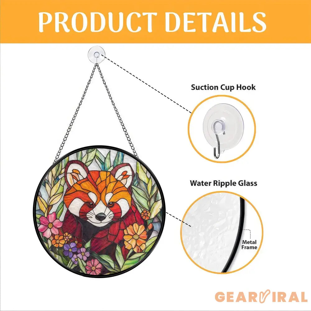 Handmade Red Panda Glass Window Hanging Adorable Animal Suncatcher Nature-Inspired Wildlife Decor Perfect Gift for