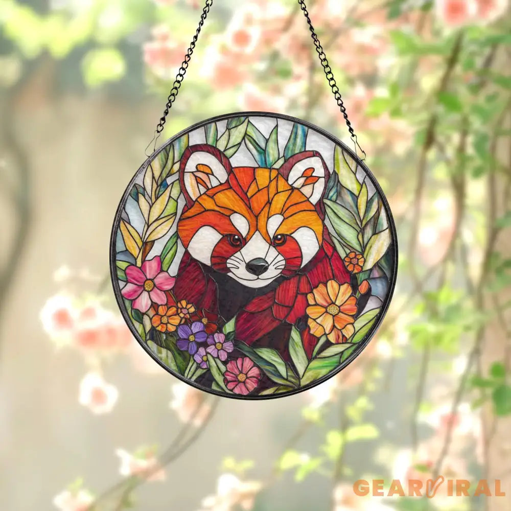 Handmade Red Panda Glass Window Hanging Adorable Animal Suncatcher Nature-Inspired Wildlife Decor Perfect Gift for