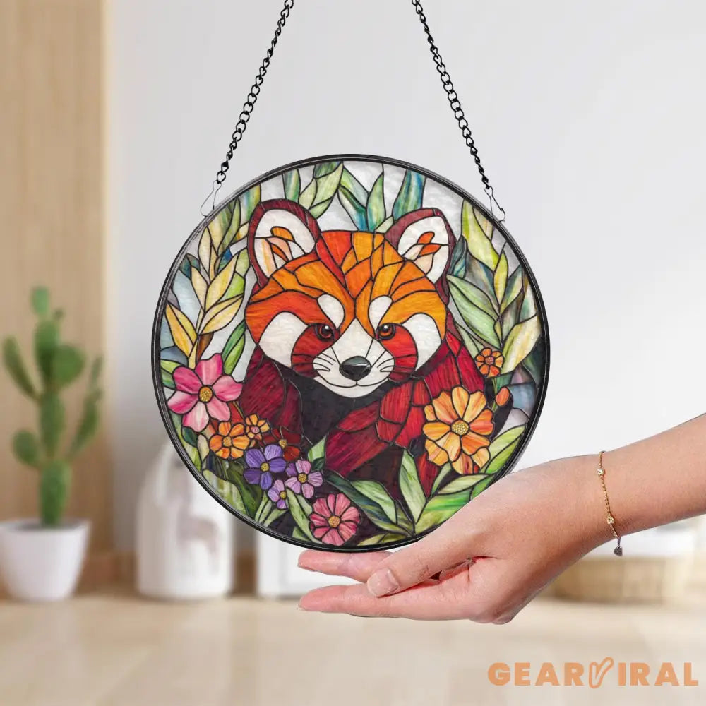 Handmade Red Panda Glass Window Hanging Adorable Animal Suncatcher Nature-Inspired Wildlife Decor Perfect Gift for