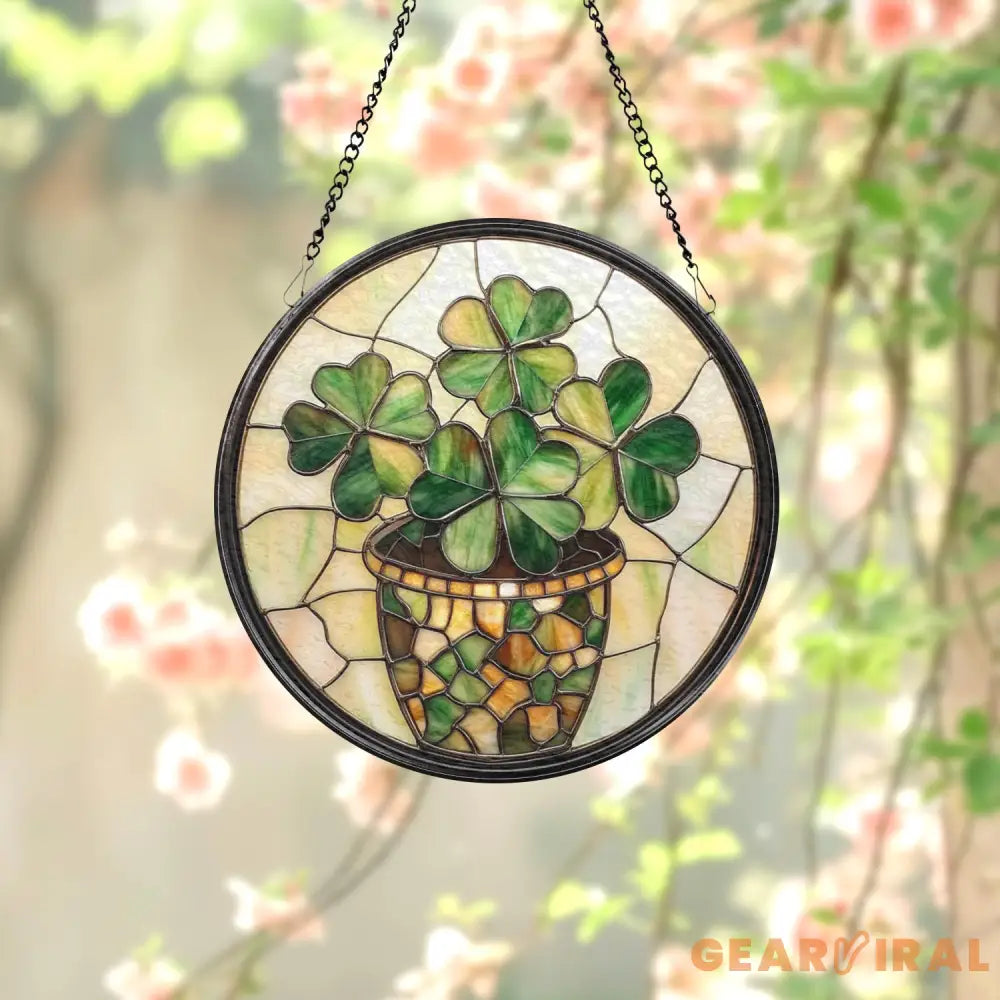 Handmade Shamrock Glass Suncatcher Irish Celtic Window Decor Green Stained Glass Ornament Lucky Charm Gift for Irish