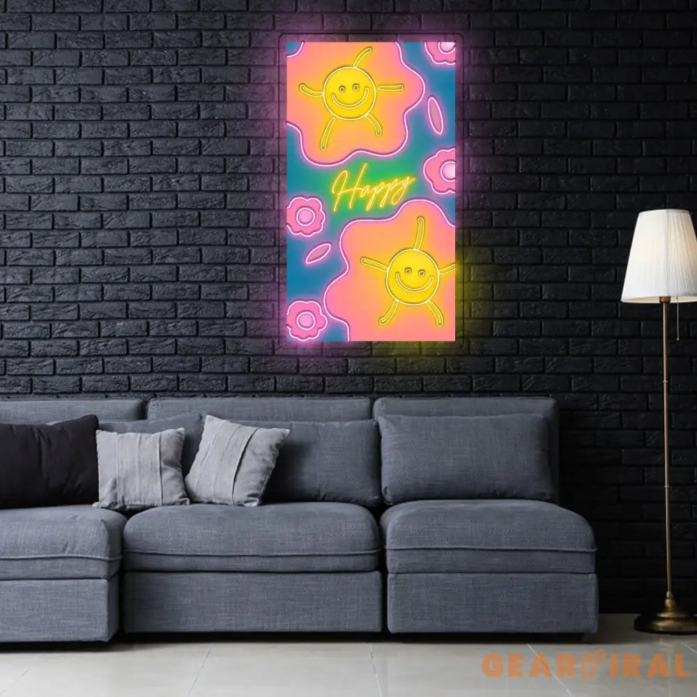 Happy Neon Sign x Acrylic Artwork