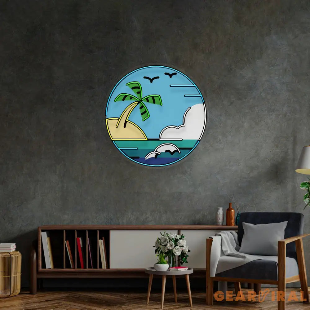 Hawaii Beach Circle LED Neon Sign Light Pop Art